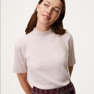Loft Mockneck Short Sleeve Sweater in “Biscuit”